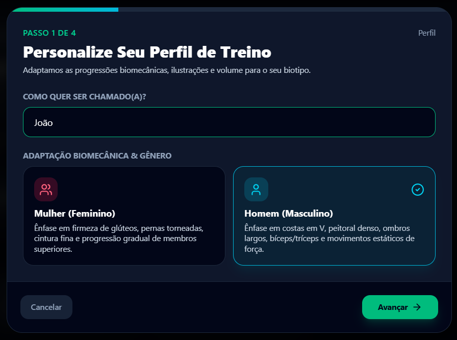 Tela de personalização de perfil no app CalisPro